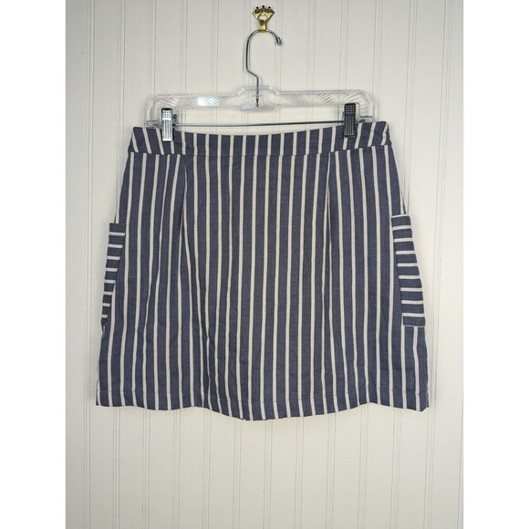 Altar'd State Women Button Up Front Tie Skirt Blue White Striped  Pockets Size L - Picture 3 of 9